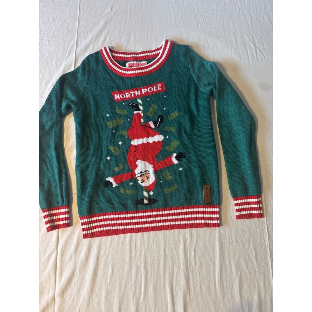 Tipsy Elves‎ Pole Dancing Santa Sweater Men X-SmallGreen Christmas Funny EX